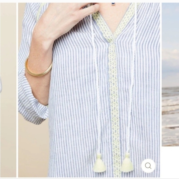Spartina 449 Carlen Tunic Carolina Blue Stripe Yellow Embroidery & Tassel - M - Picture 4 of 16